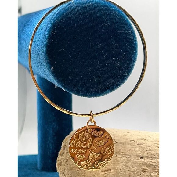 COACH Gold Bangle Bracelet  Logo Signature Disc Charm - Picture 7 of 7